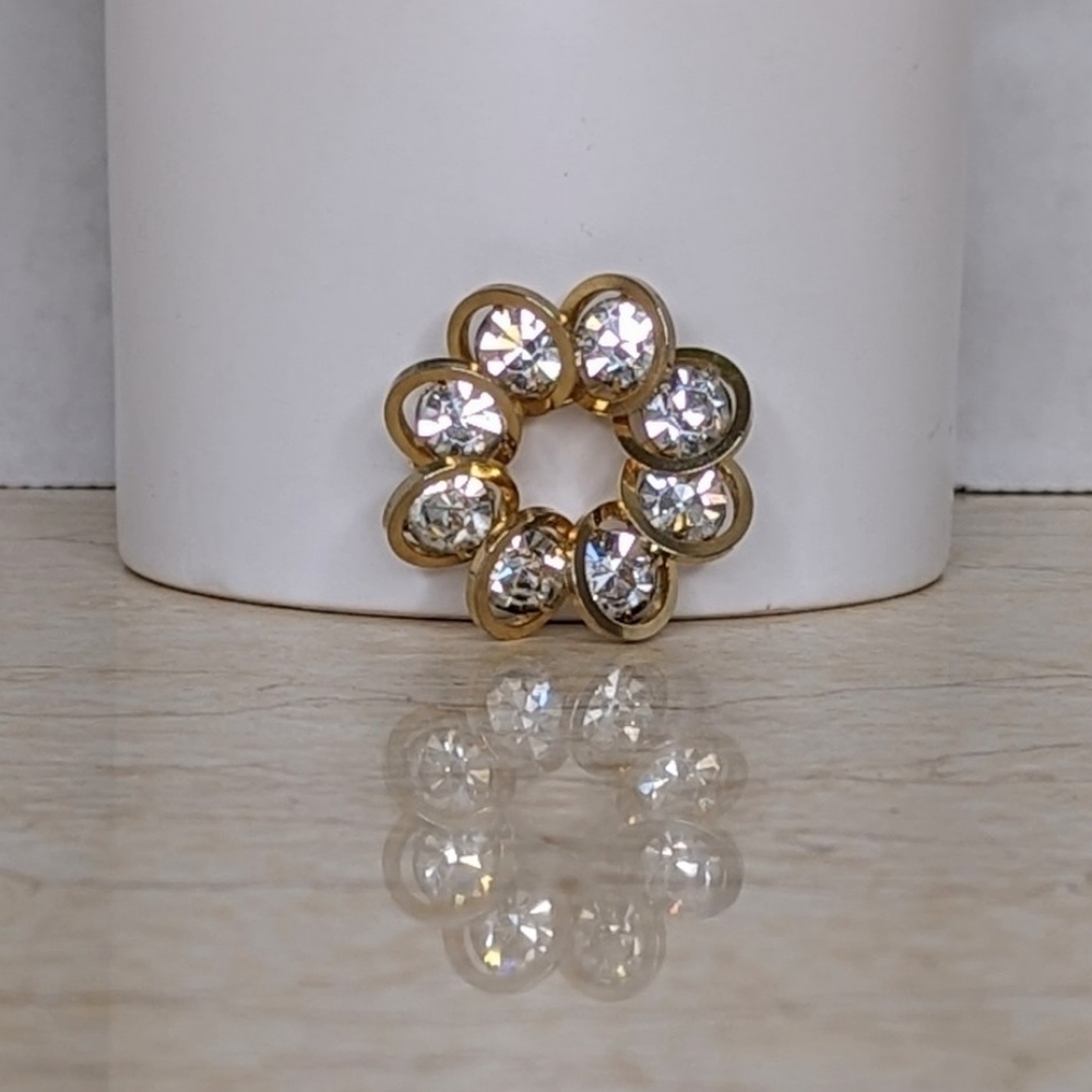 Vintage Multi Clear Round Rhinestone Gold Tone Shiny Costume Brooch Pin - Picture 7 of 7